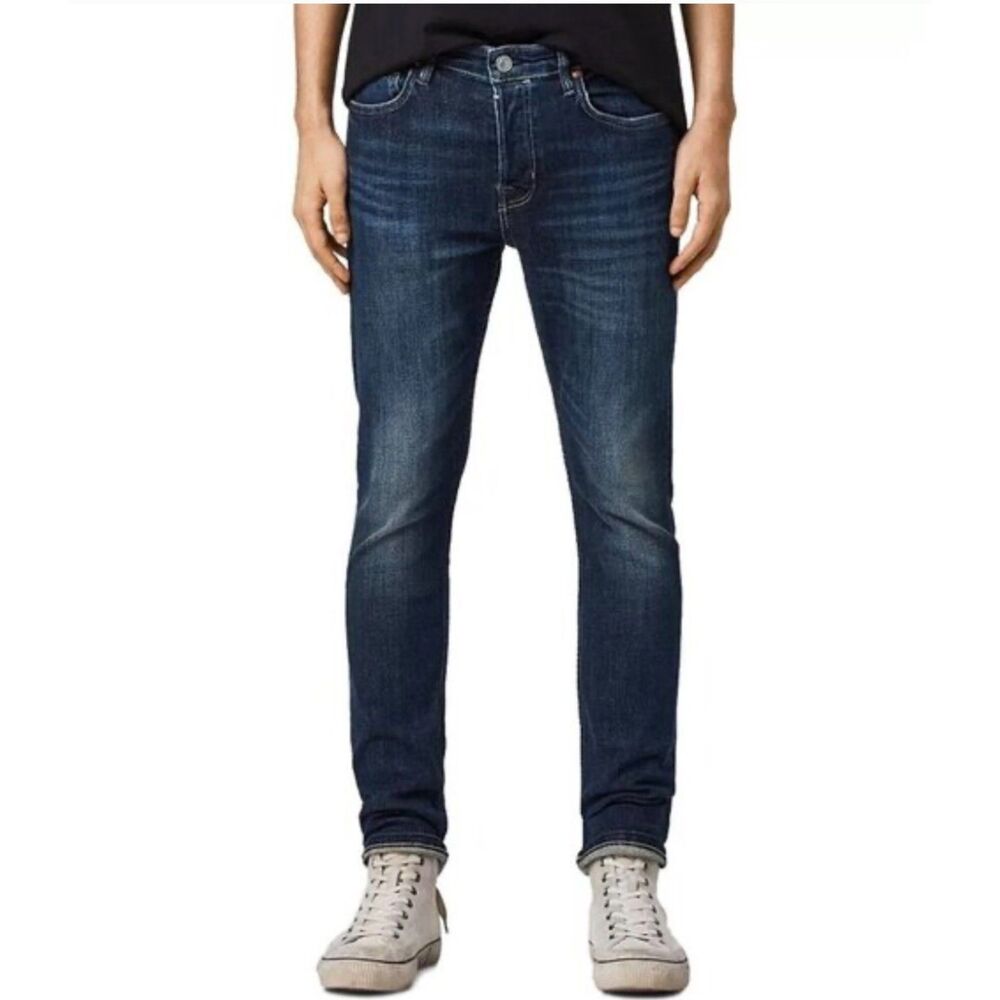 AllSaints Mens 34 Cigarette Skinny Jean Oshima Blue Premium Denim Salvage Edge